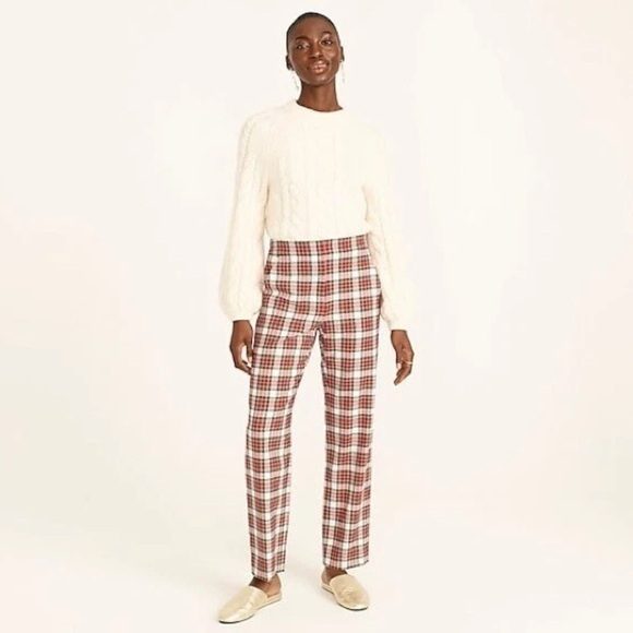 J. Crew Straight Leg Bi Stretch Wool Pants in Snowy Stewart Plaid Size 14 T Fall - Picture 1 of 16